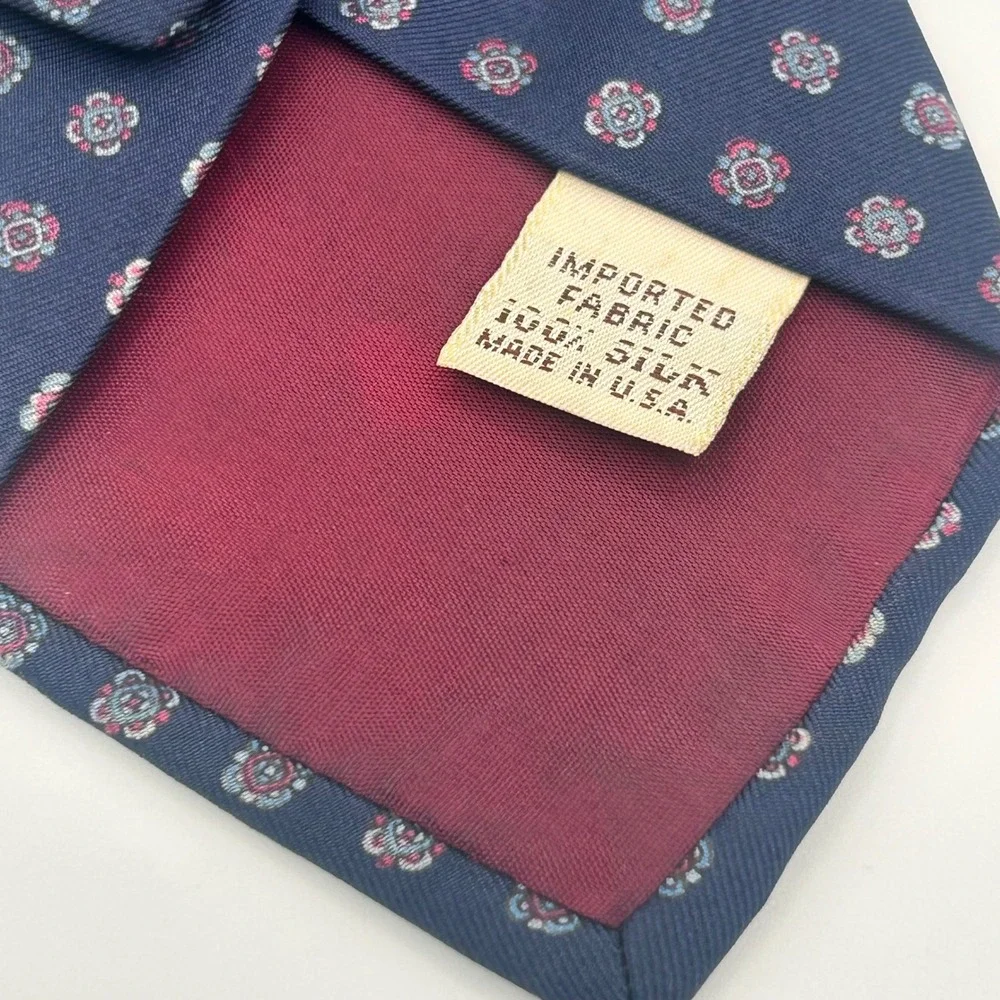 Vintage Yves Saint Laurent Mens Silk Tie Navy Blue Medallion Geometric USA Made
